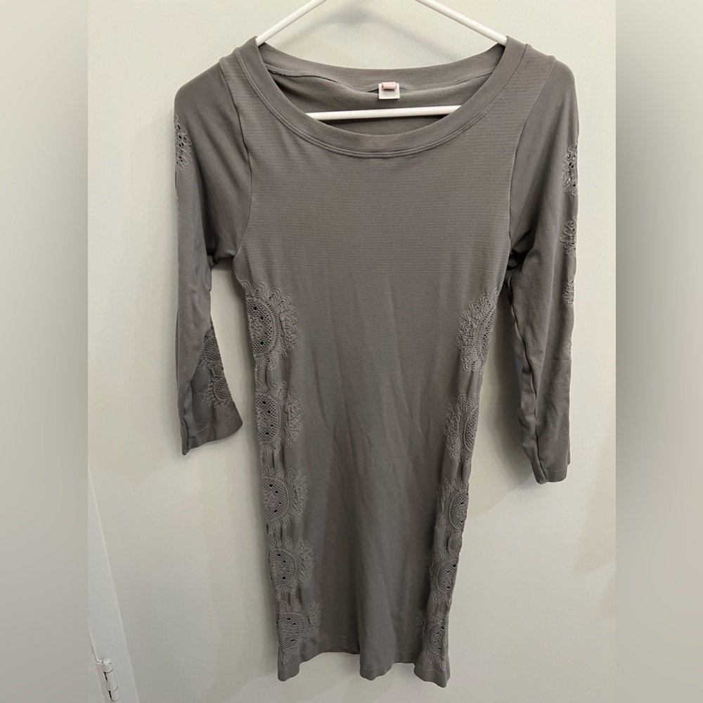 Gray Sun Flower Cutout Sexy 3/4 Long Sleeve Stretchy Bodycon Dress Small/Medium